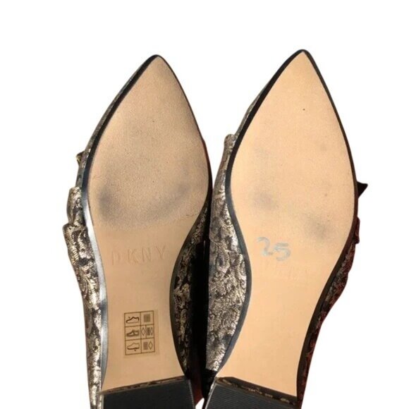 DKNY Gold & Black Brocade Pointed-Toe Mule Flats With Bow Size 6 - Picture 4 of 5